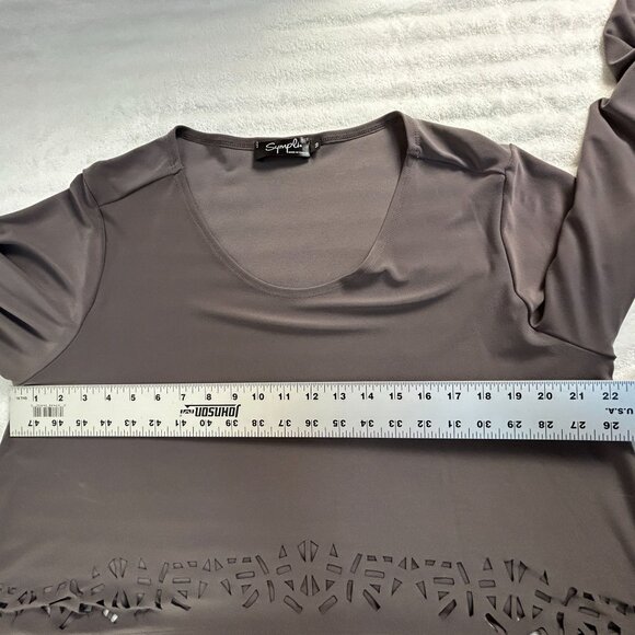 Sympli Womens Brown 3/4 Sleeve Laser Cut Hem Top Size 16 Stretch Relaxed Fit - Picture 7 of 8
